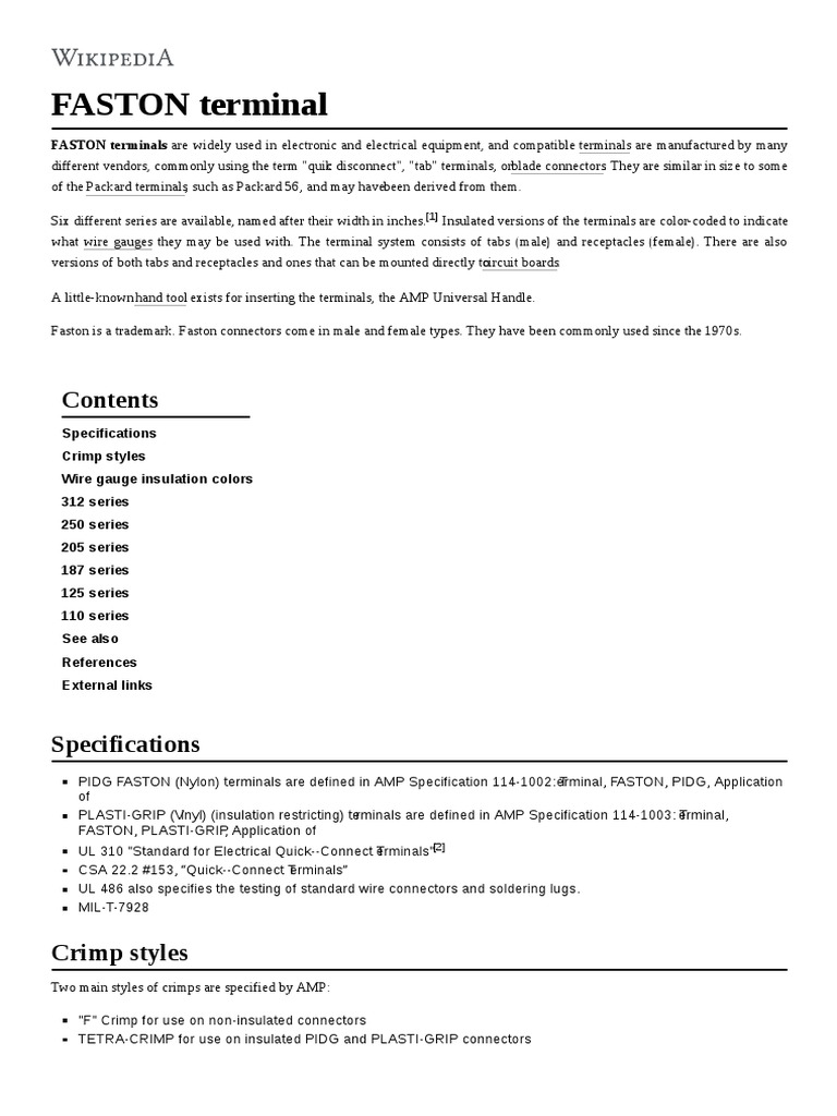 Receptacle and Tab FASTON Terminals