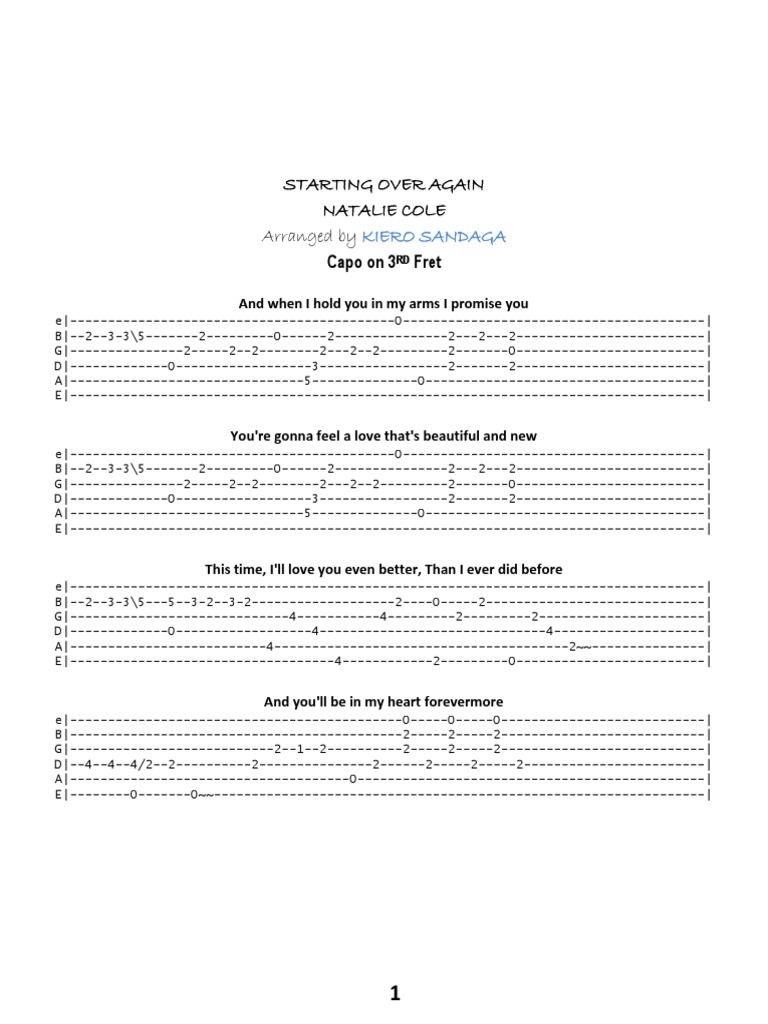 Starting Over Again Fingerstyle PDF