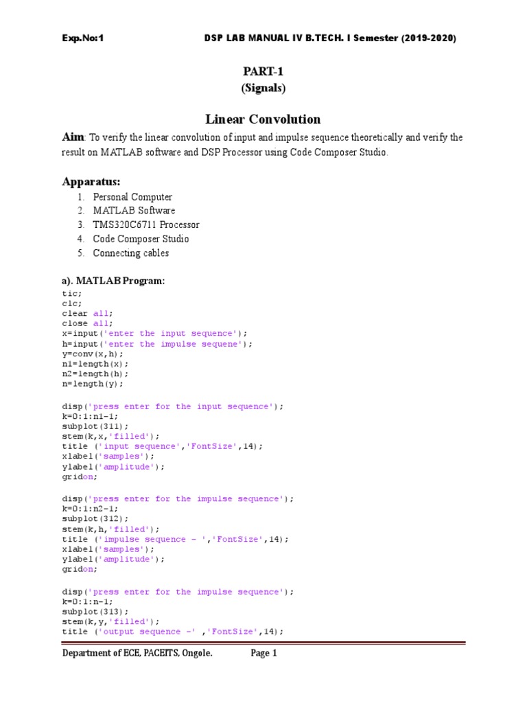 Linear Convolution | PDF | Digital Signal Processing | Computer Program