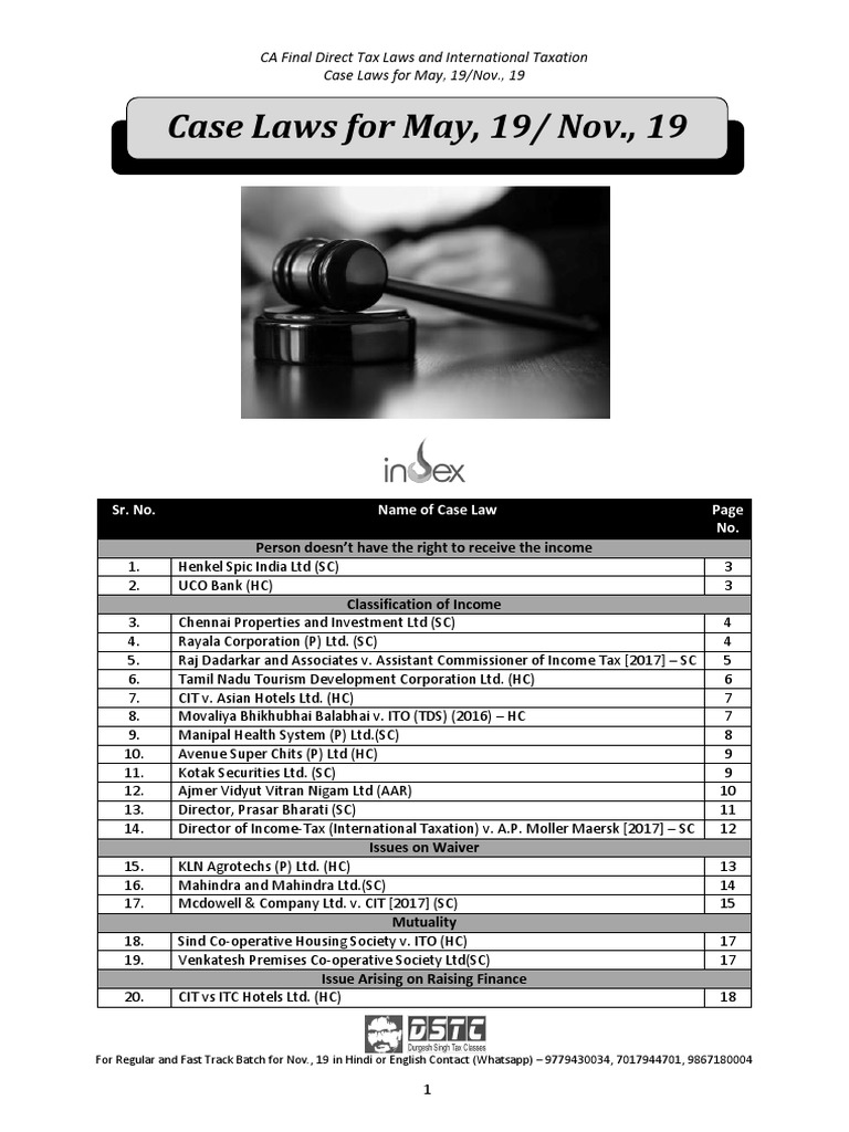 CA Final Direct Tax Laws and International Taxation Case Laws For May ...
