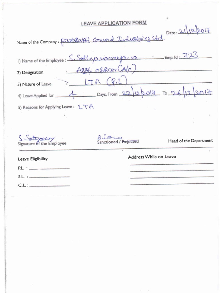 Simple Leave Application Form | PDF