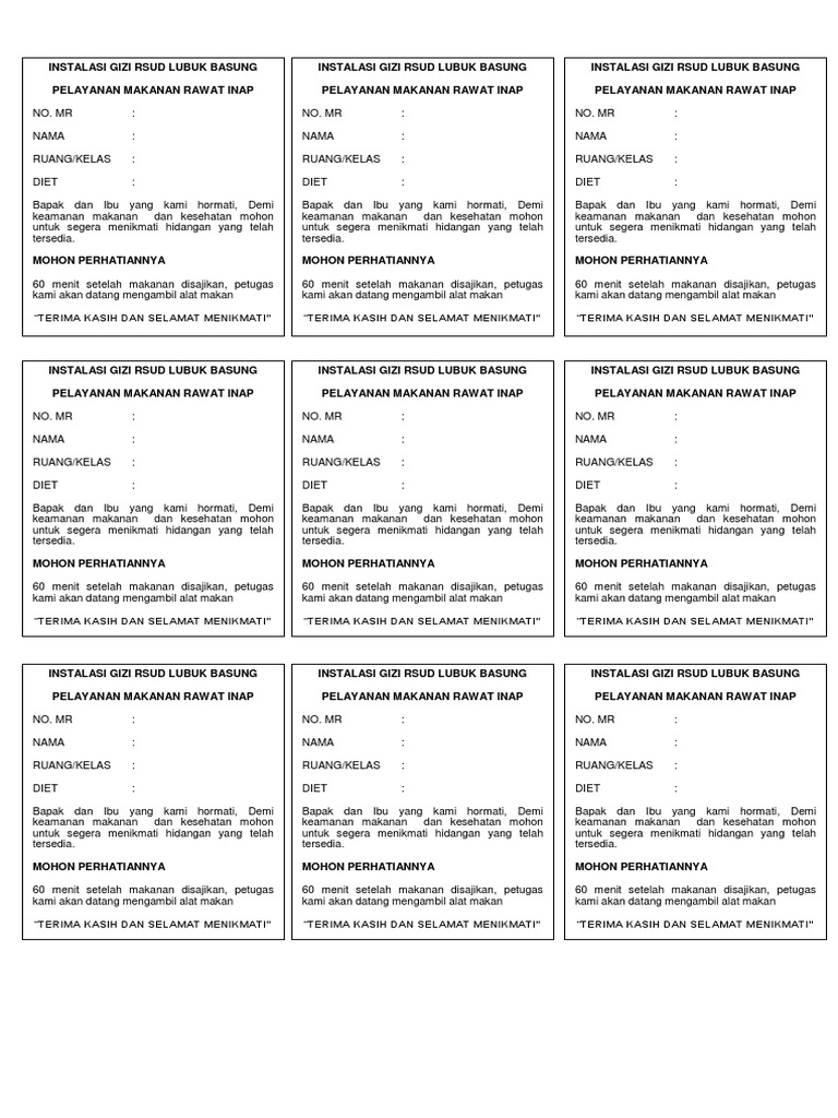 Etiket Makan Pasien Pdf