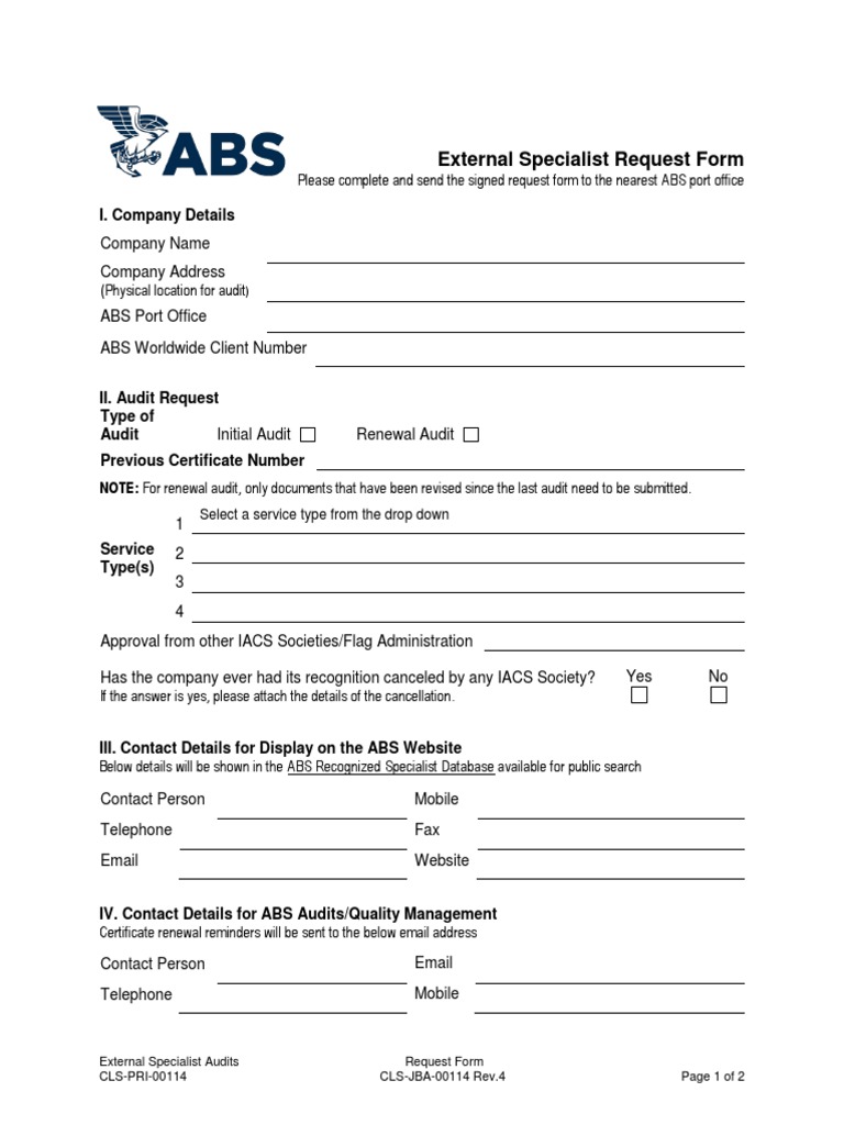 External Specialist Request Form: Select A Service Type From The Drop