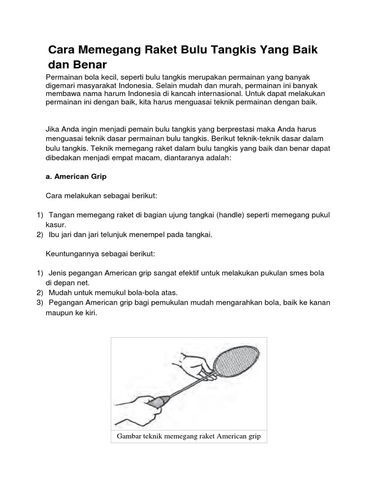 Cara Memegang Raket Bulu Tangkis Yang Baik Dan Benar A American Grip
