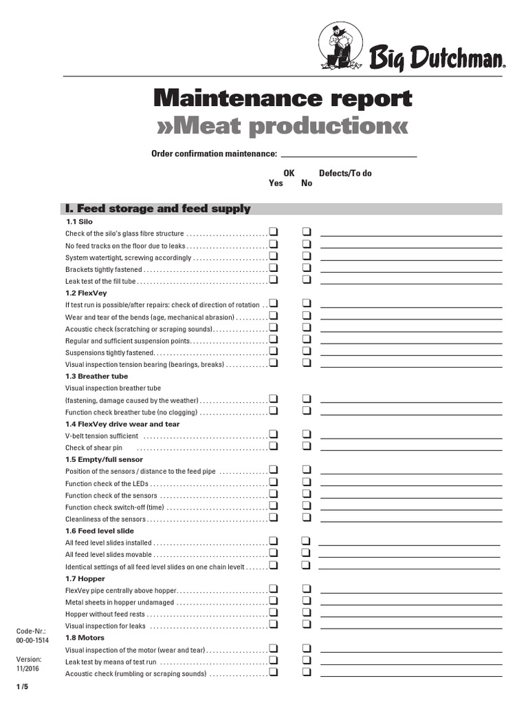 Silo Maintenance Checklist Report | PDF | Mechanical Engineering ...