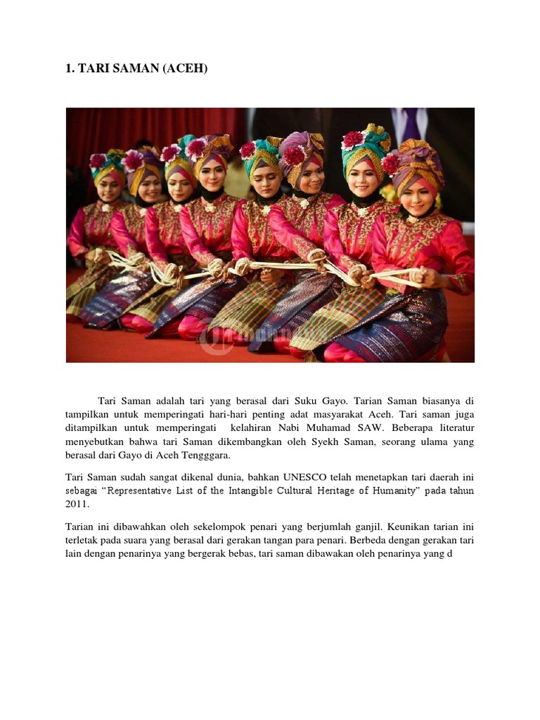 Tari Saman Aceh Merupakan Tarian Yang Memiliki Ciri Khas
