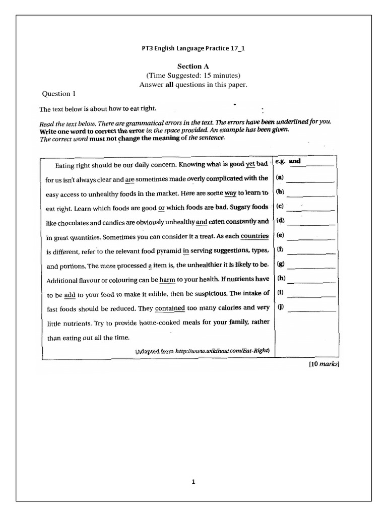 PT3 English Practice with Answers | PDF | Nature