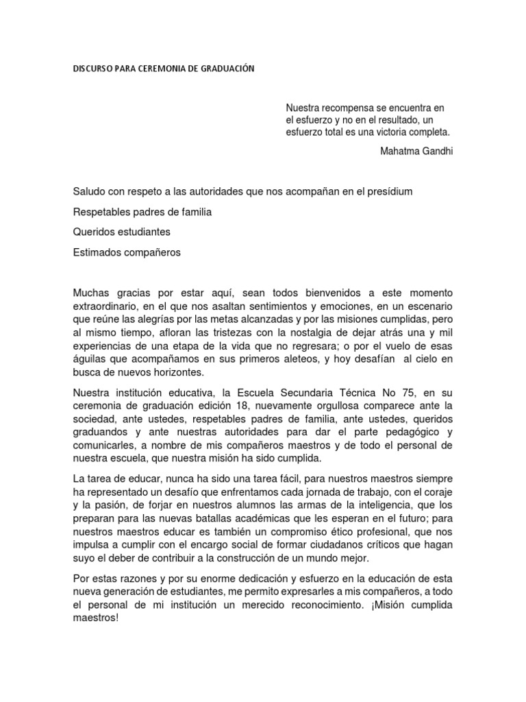Discurso para Ceremonia de Graduación | PDF | Educación Secundaria, image size:768x1024