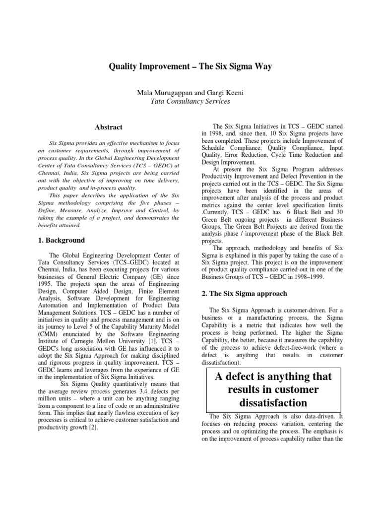 Six Sigma Quality Improvement Strategies | PDF