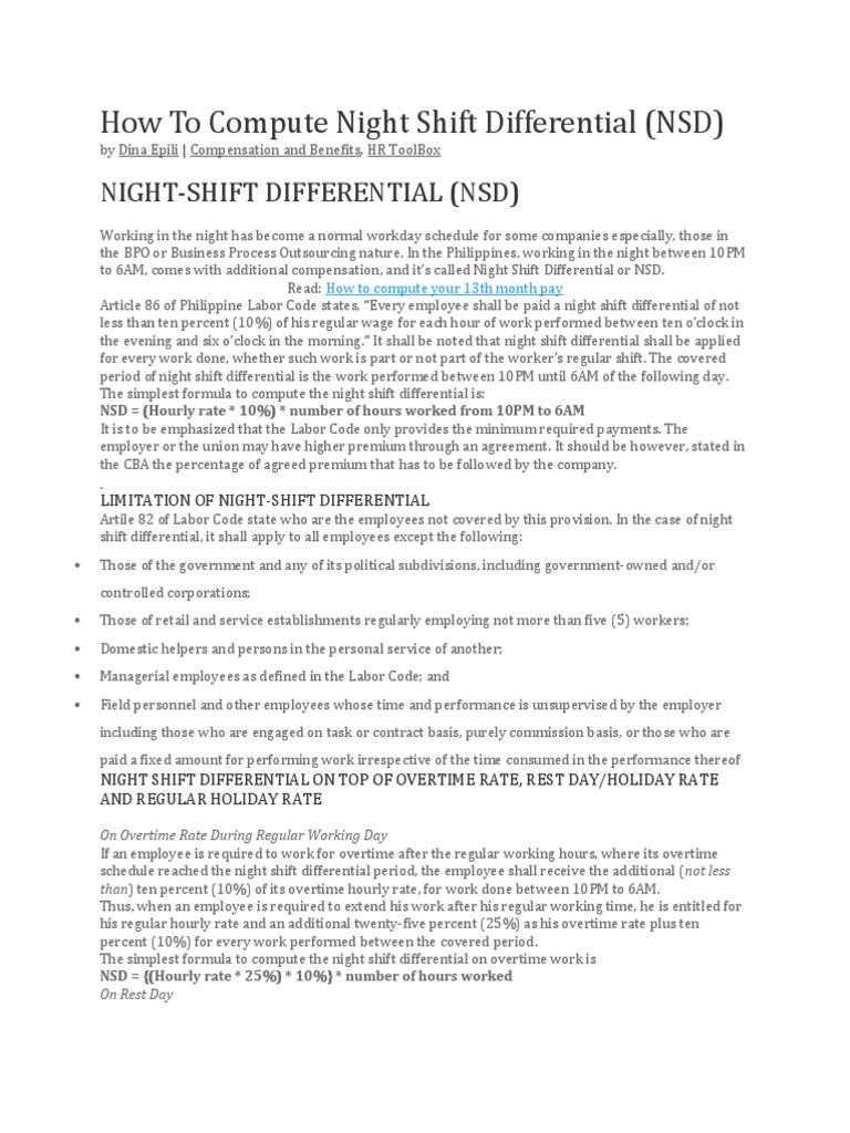 How To Compute Night Shift Differential PDF Overtime Working Time