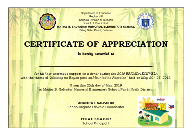 Certificate of Appreciation Brigada PDF