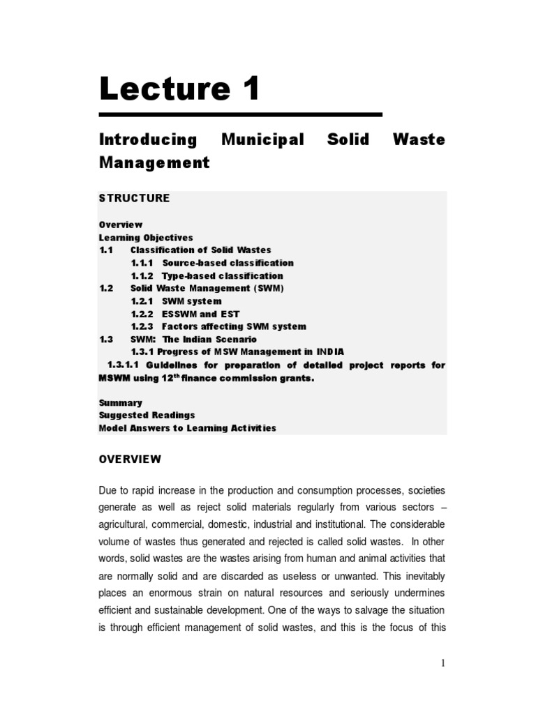Lecture1 PDF | PDF | Waste Management | Municipal Solid Waste