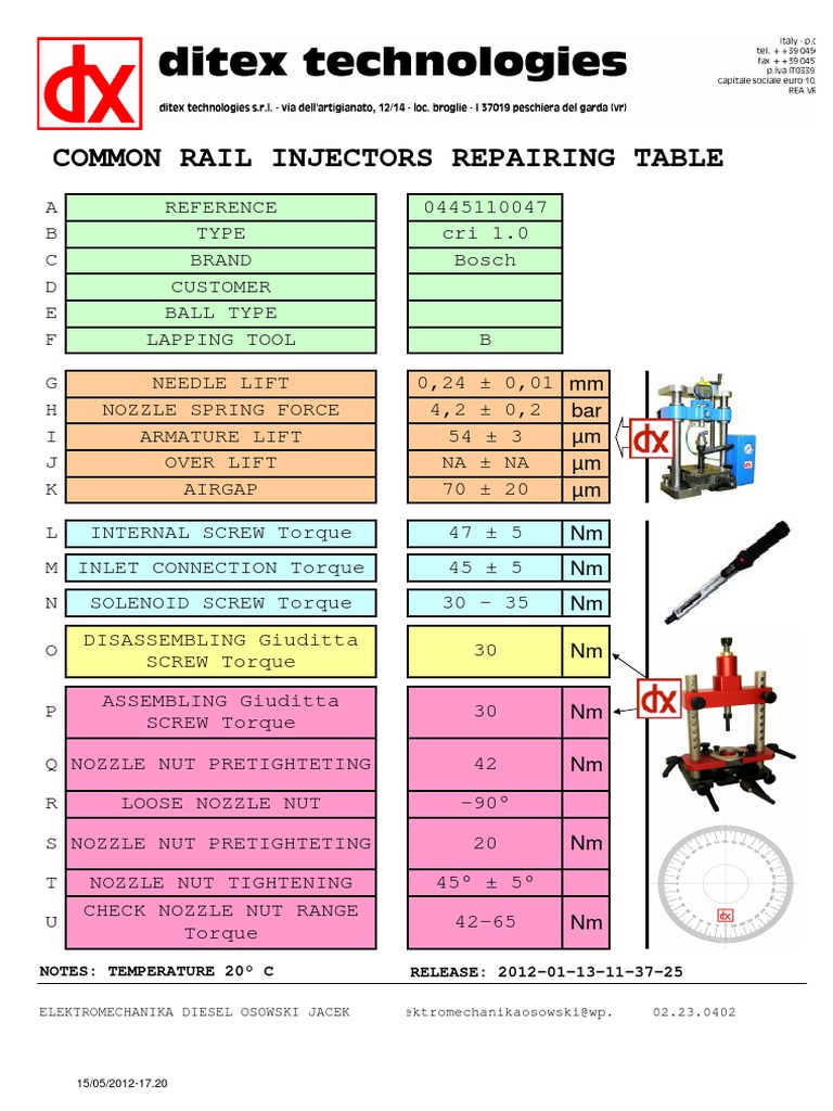 Bosch Common Rail Injector Specs | PDF