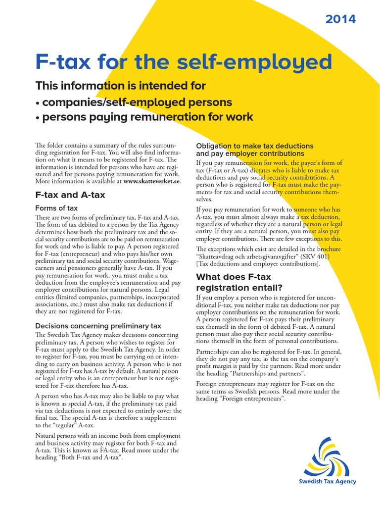 F-Tax Registration for Self-Employed in Sweden | PDF | Partnership ...