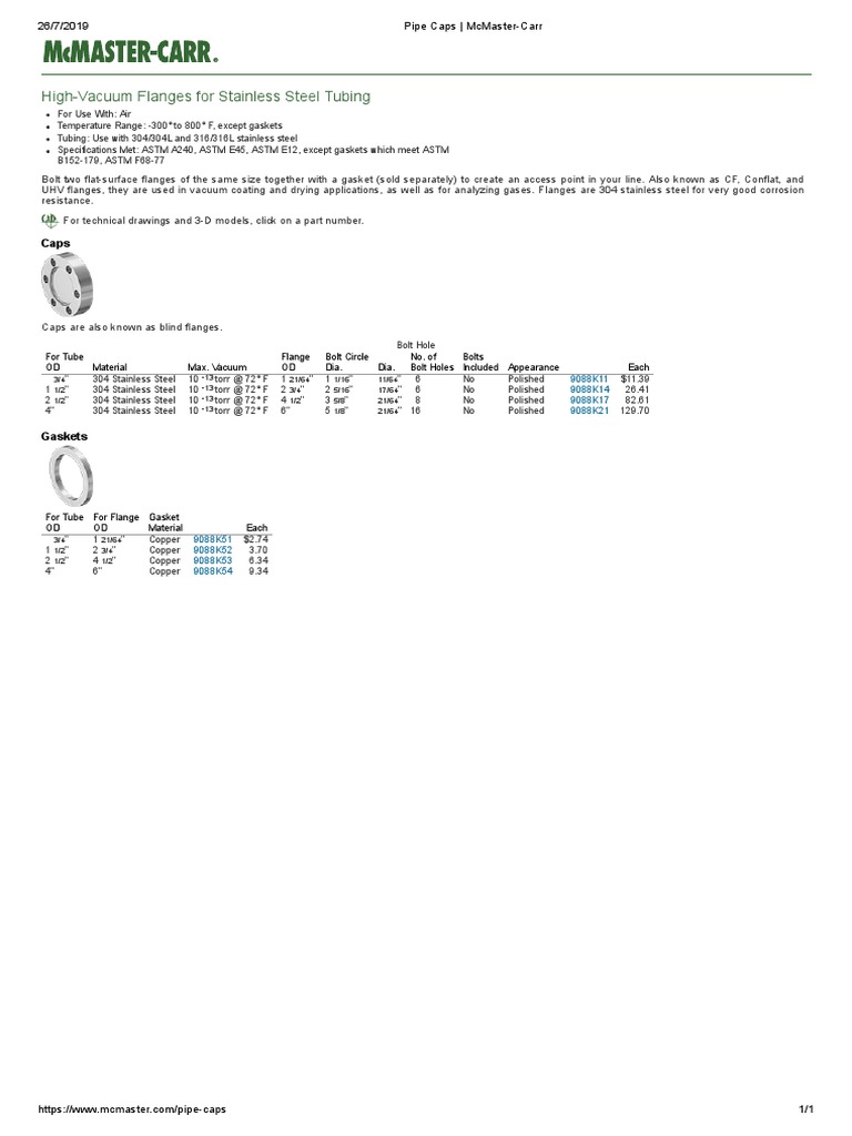 Pipe Caps McMasterCarr PDF