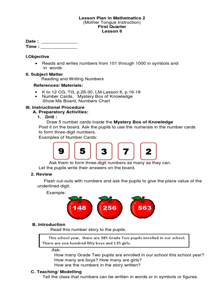 Teaching Numbers in Grade 2 Math | PDF | Lesson Plan | Numbers