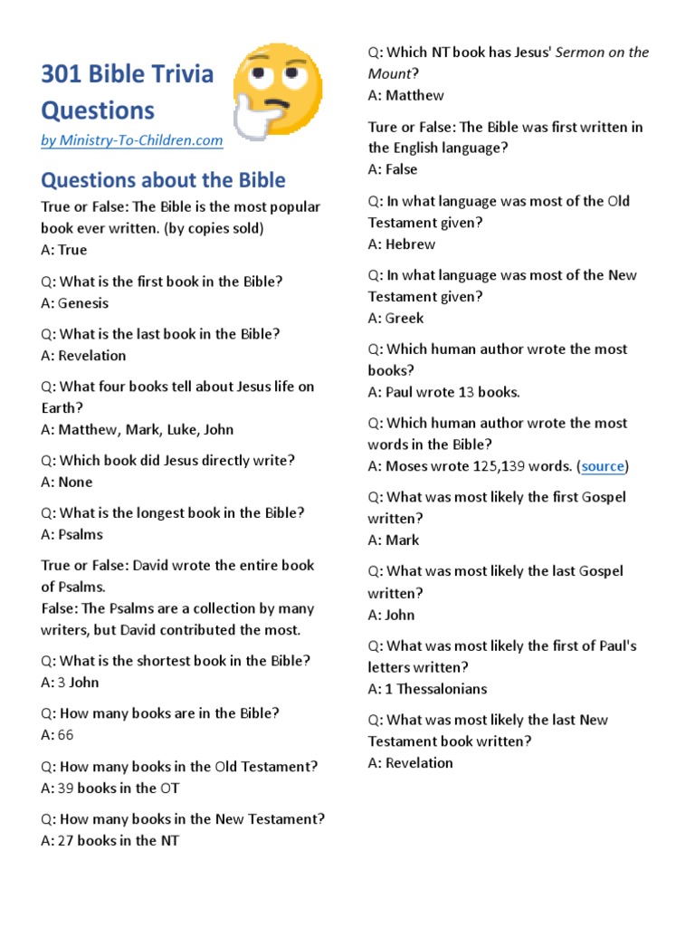 Bible Trivia Questions And Answers David Jacob