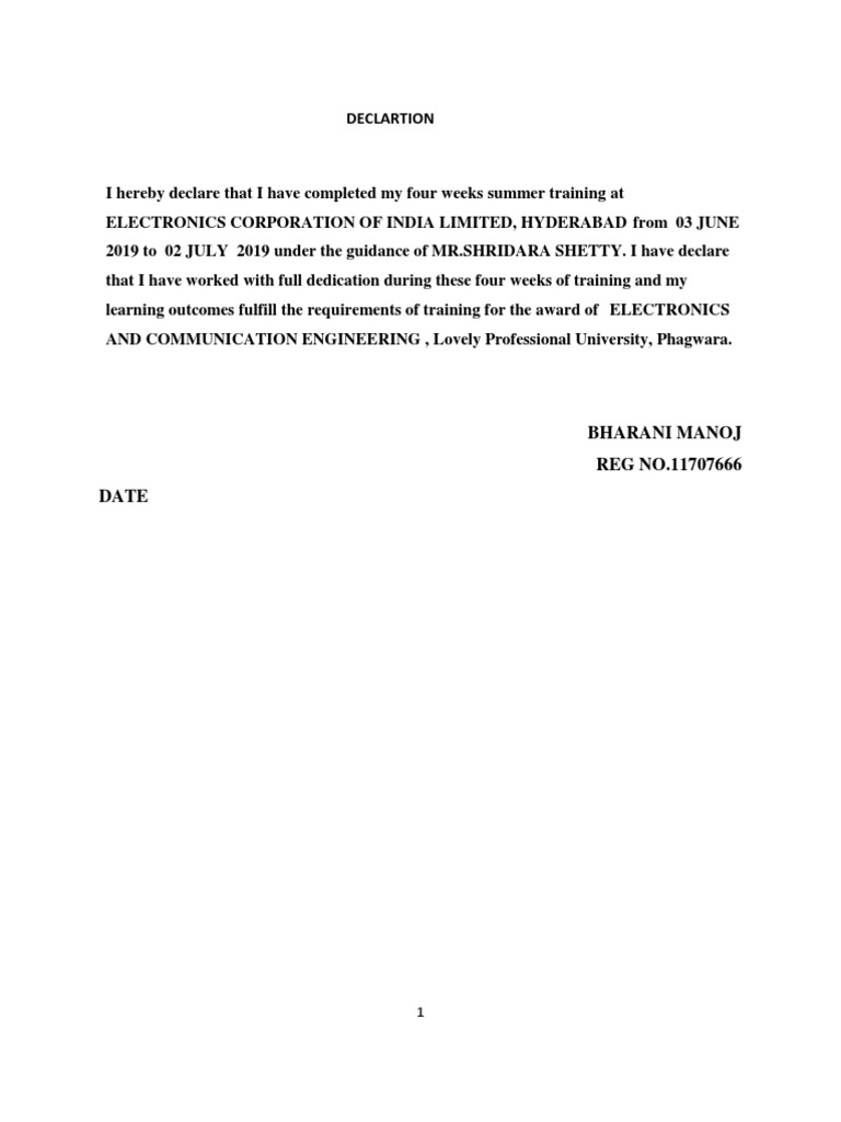Summer Training Declaration - ECIL 2019 | PDF