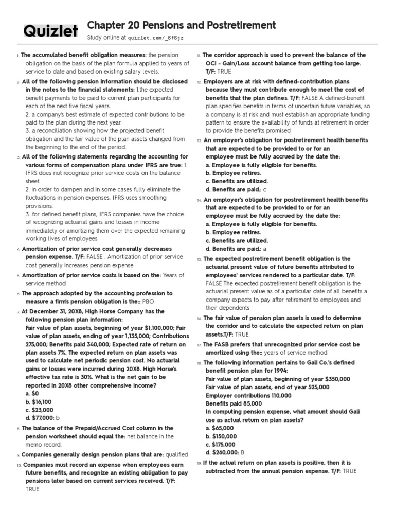 Quizlet 6 PDF Defined Benefit Pension Plan Pension