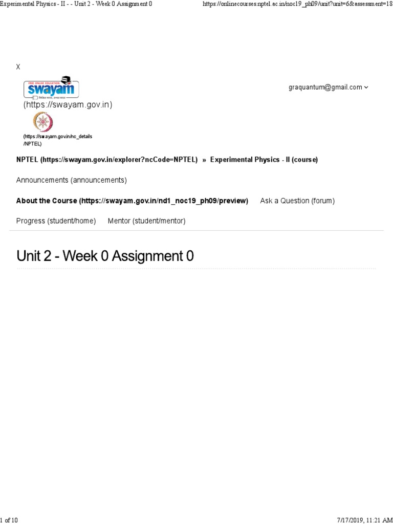 Experimental Physics - II - Unit 2 - Week 0 Assignment 0 | PDF ...