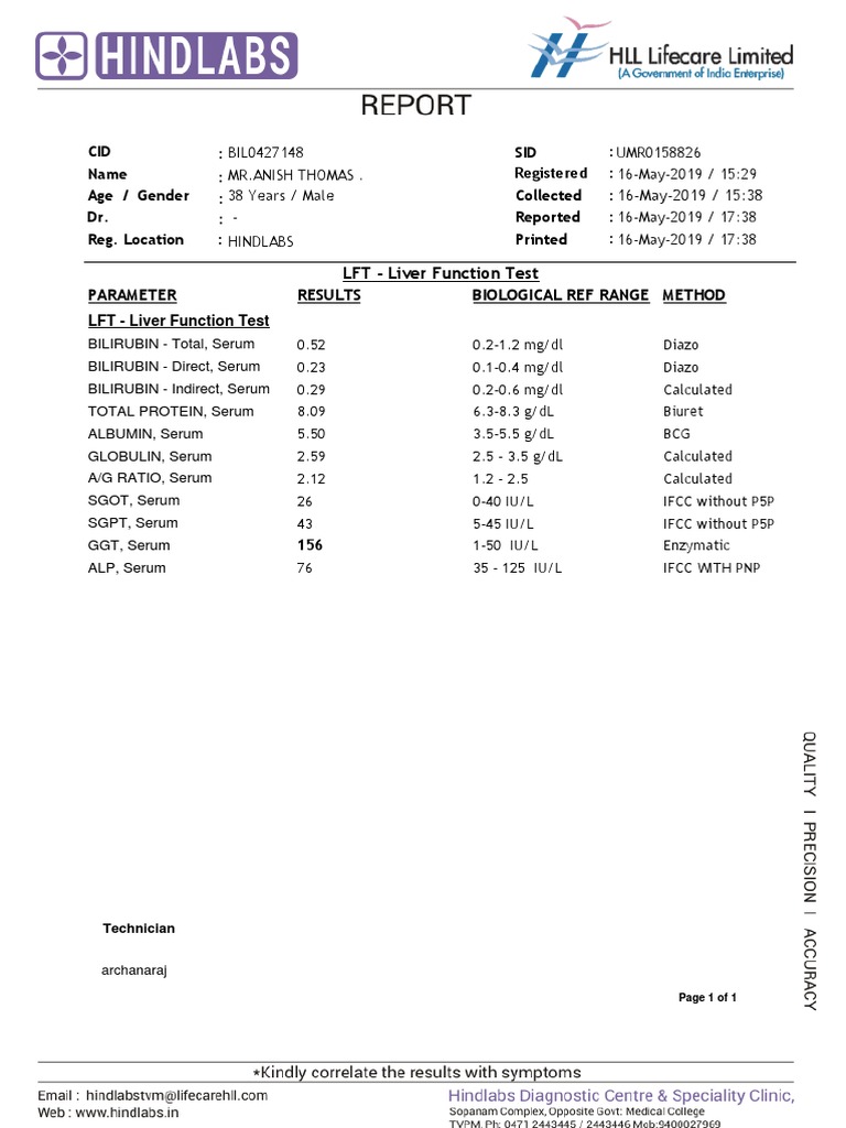Liver Function Test Results Summary | PDF