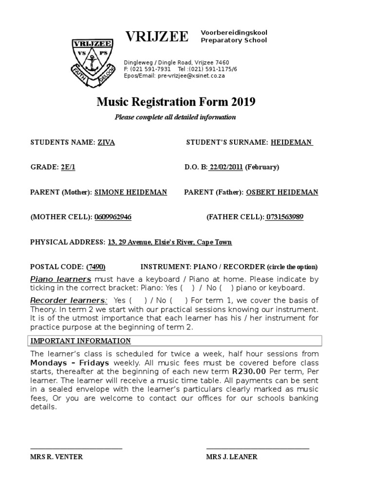 Music Application Forms 2019 | PDF