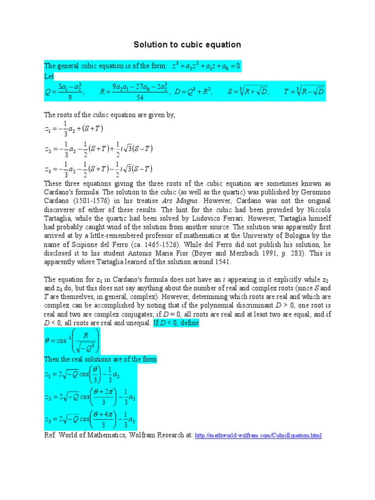 Cubic Equation Solutions Explained | PDF
