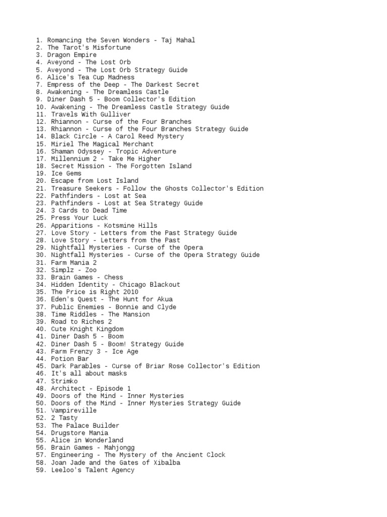 Game List | PDF | Ghosts | Mystery