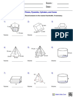 Name: Teacher: Date: Score:: Volume of Prisms, Pyramids, Cylinders, and Cones