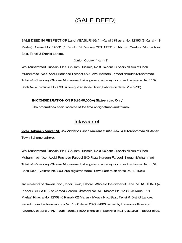 Sale Deed Translation In English
