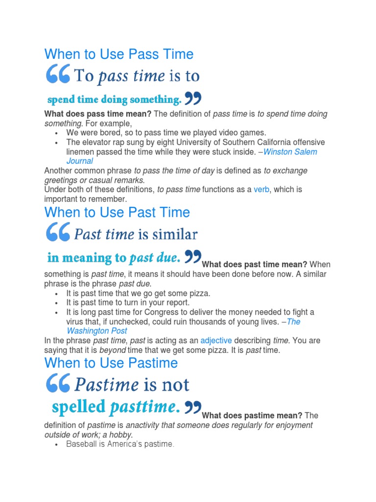 When and How to Use Pass Time, Past Time and Pastime | PDF | Defamation ...