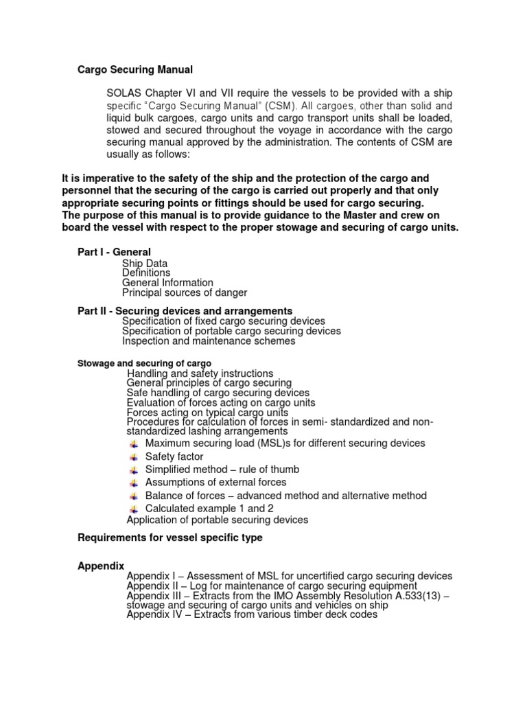 Cargo Securing Manual | Cargo | Ships