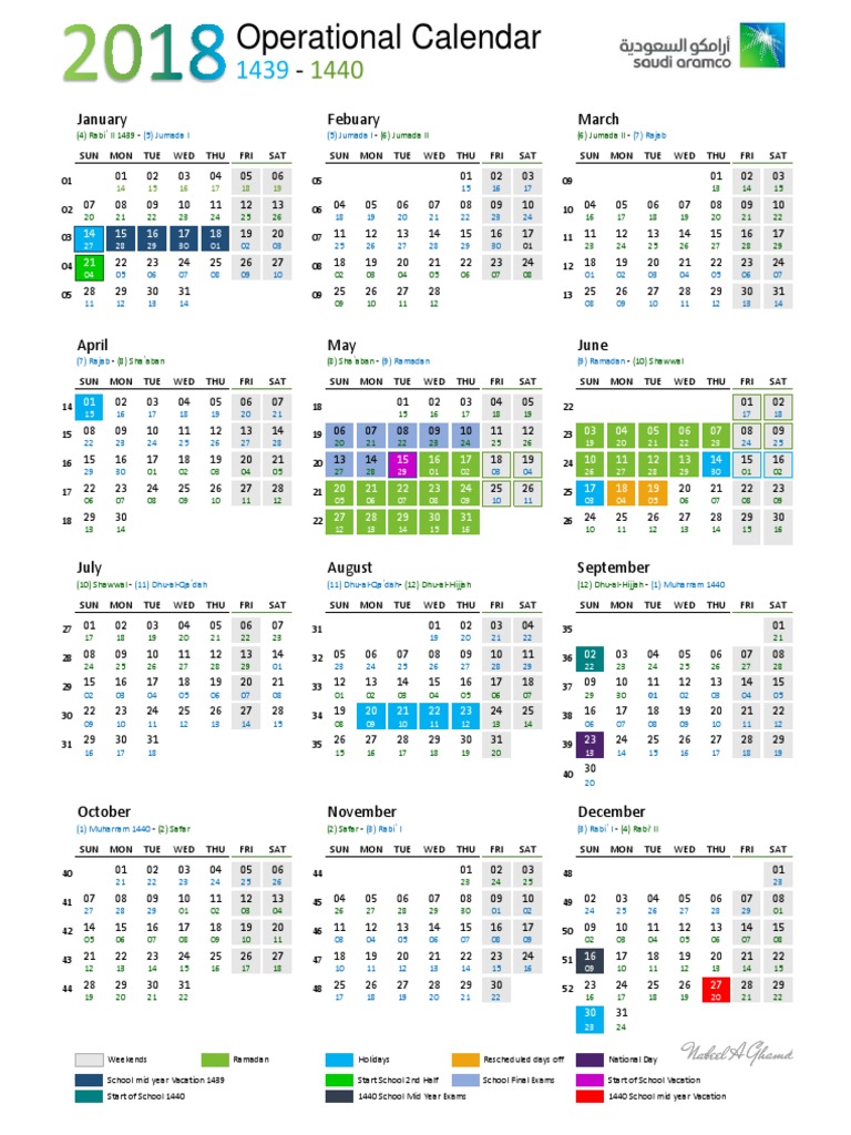 2018 Operational Calendar Holidays Observances