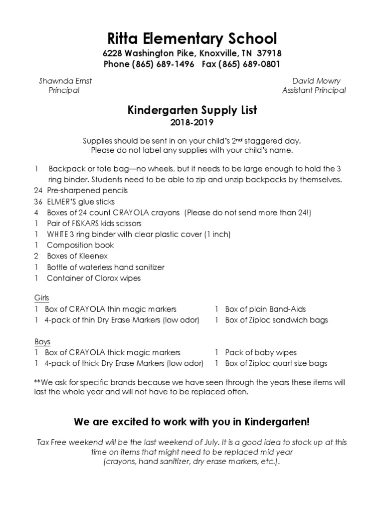 Back To School 2019 Knox County school supply lists
