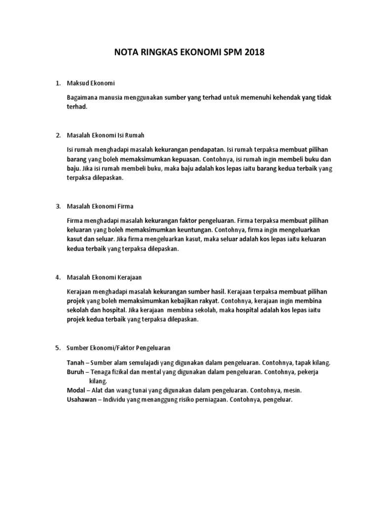 Nota Ringkas Spm Ekonomi Pdf