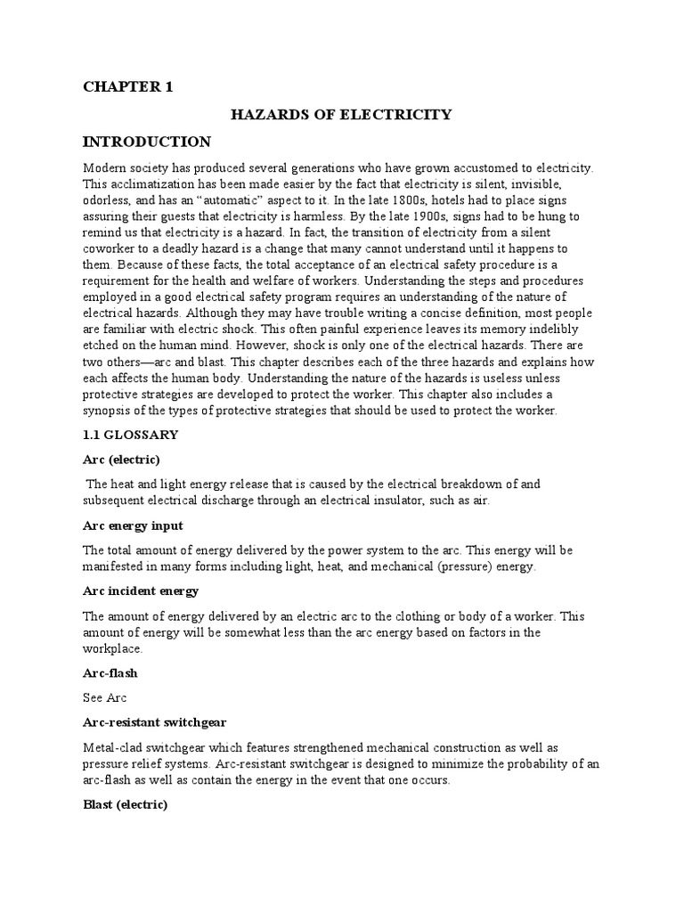 Hazards of Electricity 1.1 Glossary Arc (Electric) PDF Electric