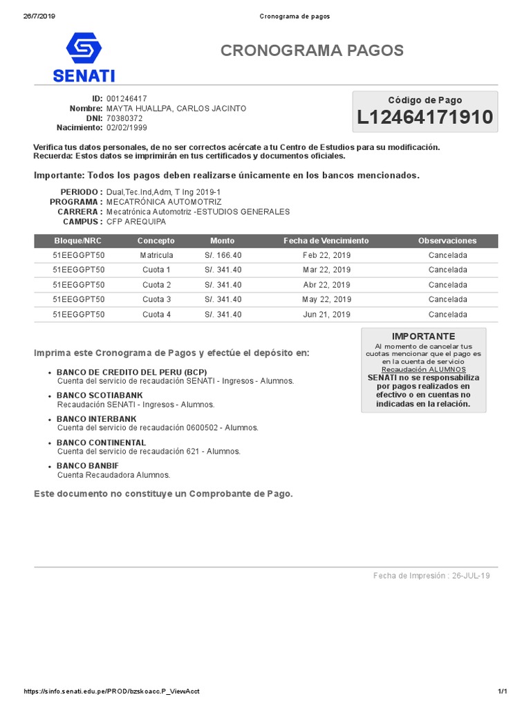 Cronograma de Pagos PDF Bancario Servicio financiero y comercial