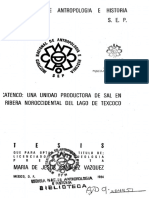 Zacatenco Una Unidad Productora de Sal en La Ribera Noroccidental Del Lago de Texcoco