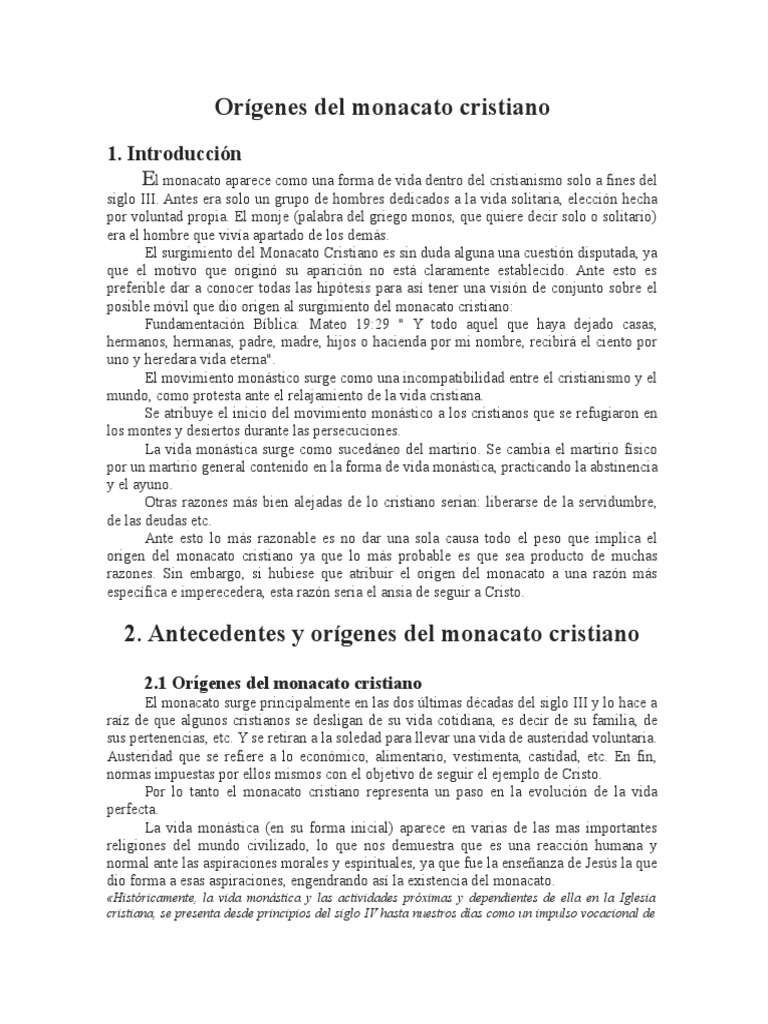 Origen Del Monacato Cristiano | PDF | Monacato cristiano | Monacato