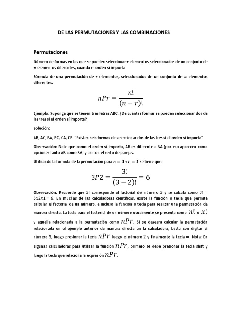 De Las Permutaciones y Las Combinaciones | PDF | Combinatoria | Permutación