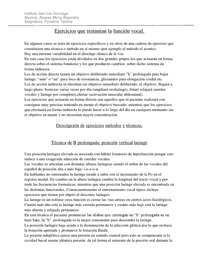 Ejercicios de Foniatría para la Voz | PDF | Masaje | Sonido