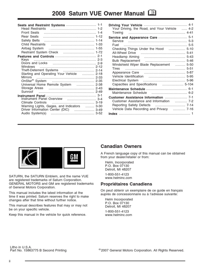 2008 Saturn Vue PDF PDF Seat Belt Airbag