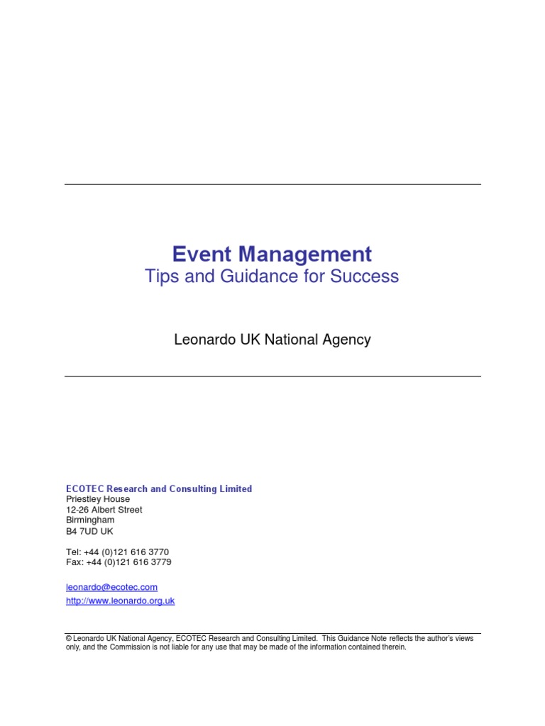 Event Management Tips and Guidance For Success Leo Ecotec | PDF