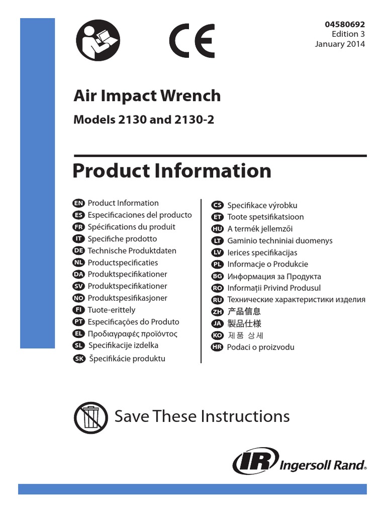 Ingersoll Rand 2130 Series Air Impact Wrench Product Information PDF