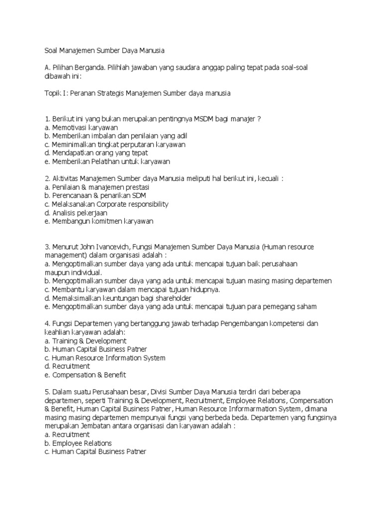 Soal Manajemen Sumber Daya Manusia
