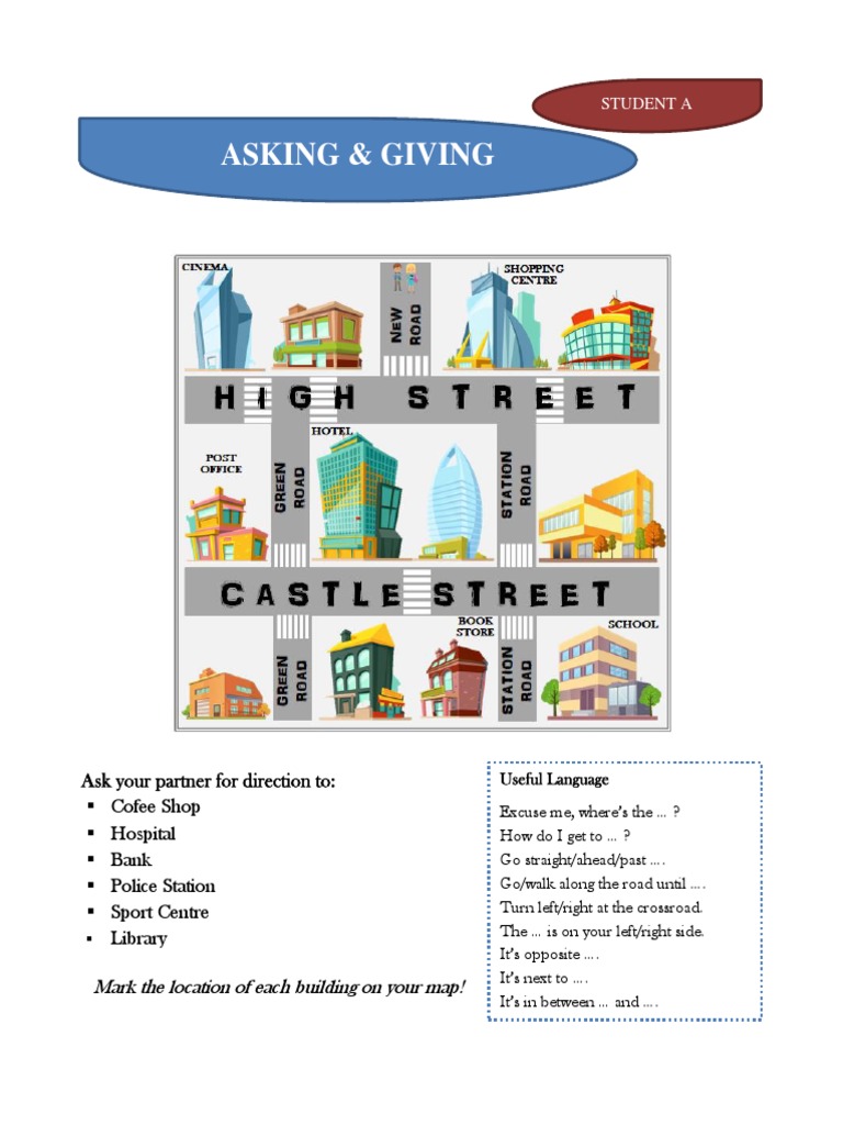 Asking & Giving Direction: Mark The Location of Each Building On Your ...