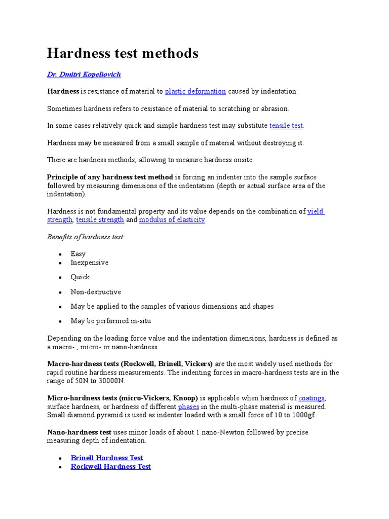 Hardness Test Methods PDF Hardness Chemical Product Engineering