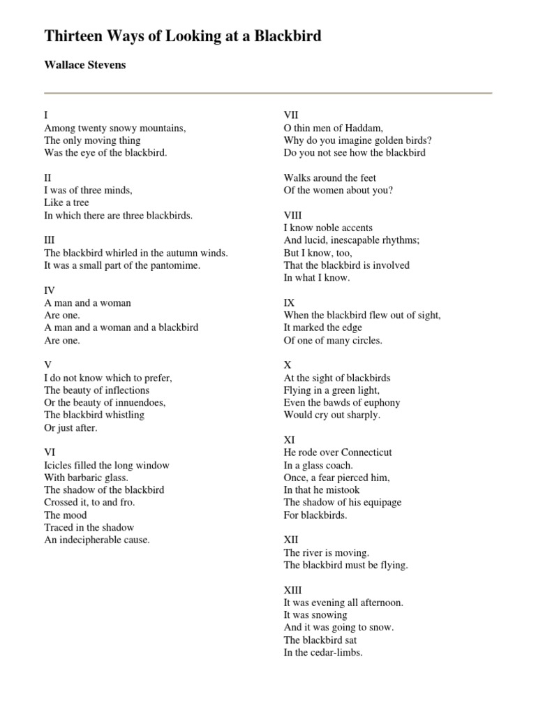 Wallace stevens thirteen ways of looking at a blackbird pdf poetry