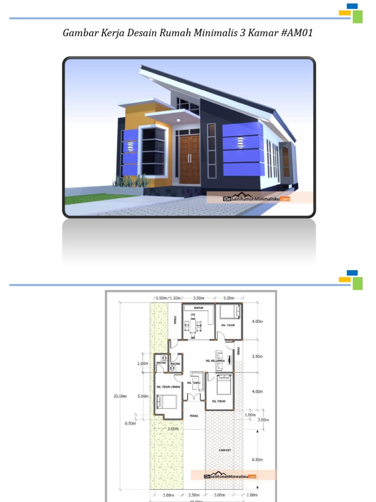 Gambar Kerja Desain Rumah Minimalis 3 Kamar #AM01 | PDF