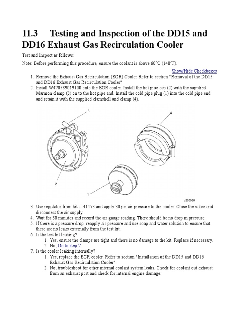 Testing and Inspection Procedure for DD15 and DD16 Exhaust Gas